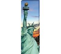 1art1 Nueva York Póster Impresión En Lienzo Lady Liberty and Skyline At Sunset Cuadro En Bastidor De Camilla De Madera | Mural XXL | Imagen 90x30 cm