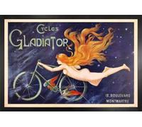 1art1 Publicidad Histórica Cartel con Marco (Madera DM) - Cycles Gladiator, NINFA De Cabellos Rojos Y Bicicleta, 1895 (91 x 61cm)