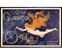 1art1 Publicidad Histórica Cartel con Marco (Plástico) - Cycles Gladiator, NINFA De Cabellos Rojos Y Bicicleta, 1895 (91 x 61cm)