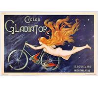 1art1 Publicidad Histórica Cartel con Marco (Plástico) - Cycles Gladiator, NINFA De Cabellos Rojos Y Bicicleta, 1895 (91 x 61cm)