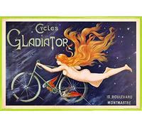 1art1 Publicidad Histórica Cartel con Marco (Plástico) - Cycles Gladiator, NINFA De Cabellos Rojos Y Bicicleta, 1895 (91 x 61cm)