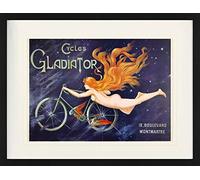 1art1 Publicidad Histórica Póster Cycles Gladiator, NINFA De Cabellos Rojos Y Bicicleta, 1895 Cuadro Enmarcado con Fine Passepartout | Cuadros De Pared | En Un Marco De Imagen 80x60 cm