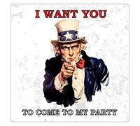 1art1 Tío Sam I Want You To Come To My Party Vinilo Decorativo Pegatina Autoadhesivo 9x9 cm