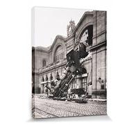 1art1 Trenes Póster Impresión En Lienzo Ruina del Tren En La Estación De Montparnasse, París, Francia, 1895 Cuadro En Bastidor De Camilla De Madera | Mural XXL | Imagen 40x30 cm