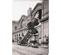 1art1 Trenes Póster Impresión En Lienzo Ruina del Tren En La Estación De Montparnasse, París, Francia, 1895 Cuadro En Bastidor De Camilla De Madera | Mural XXL | Imagen 120x80 cm