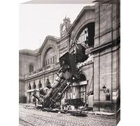 1art1 Trenes Póster Impresión En Lienzo Ruina del Tren En La Estación De Montparnasse, París, Francia, 1895 Cuadro En Bastidor De Camilla De Madera | Mural XXL | Imagen 50x40 cm