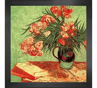 1art1 Vincent Van Gogh Póster Impresión Artística con Marco (Madera DM) - Naturaleza Muerta, Vaso con Adelfas Y Libris, 1888 (40 x 40cm)