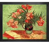 1art1 Vincent Van Gogh Póster Impresión Artística con Marco (Madera DM) - Naturaleza Muerta, Vaso con Adelfas Y Libris, 1888 (50 x 40cm)