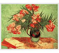 1art1 Vincent Van Gogh Póster Impresión Artística con Marco (Plástico) - Naturaleza Muerta, Vaso con Adelfas Y Libris, 1888 (50 x 40cm)