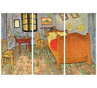 1art1 Vincent Van Gogh Póster Impresión En Lienzo El Dormitorio En Arlés, 1889, 3 Partes Cuadro En Bastidor De Camilla De Madera | Mural XXL | Imagen 120x80 cm