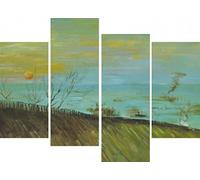 1art1 Vincent Van Gogh Póster Impresión En Lienzo Factories Seen from A Hillside In Moonlight, 1887, 4 Parts Cuadro En Bastidor De Camilla De Madera | Mural XXL | Imagen 120x80 cm
