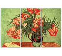 1art1 Vincent Van Gogh Póster Impresión En Lienzo Naturaleza Muerta, Vaso con Adelfas Y Libris, 1888, 3 Partes Cuadro En Bastidor De Camilla De Madera | Mural XXL | Imagen 120x80 cm