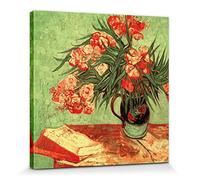 1art1 Vincent Van Gogh Póster Impresión En Lienzo Naturaleza Muerta, Vaso con Adelfas Y Libris, 1888 Cuadro En Bastidor De Camilla De Madera | Mural XXL | Imagen 40x40 cm