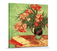 1art1 Vincent Van Gogh Póster Impresión En Lienzo Naturaleza Muerta, Vaso con Adelfas Y Libris, 1888 Cuadro En Bastidor De Camilla De Madera | Mural XXL | Imagen 70x70 cm