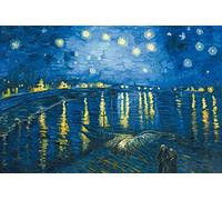 1art1 Vincent Van Gogh Póster Impresión En Lienzo Noche Estrellada sobre El Ródano, 1888 Cuadro En Bastidor De Camilla De Madera | Mural XXL | Imagen 120x80 cm