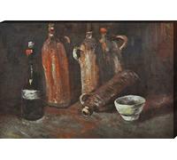 1art1 Vincent Van Gogh Póster Impresión En Lienzo Still Life with Four Stone Bottles, Flask and White Cup, 1884 Cuadro En Bastidor De Camilla De Madera | Mural XXL | Imagen 120x80 cm