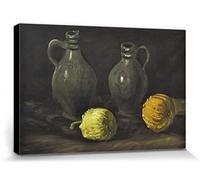 1art1 Vincent Van Gogh Póster Impresión En Lienzo Still Life with Two Jars and Two Pumpkins, 1885 Cuadro En Bastidor De Camilla De Madera | Mural XXL | Imagen 30x20 cm