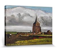 1art1 Vincent Van Gogh Póster Impresión En Lienzo The Old Tower At Nuenen with A Ploughman, 1884 Cuadro En Bastidor De Camilla De Madera | Mural XXL | Imagen 40x30 cm
