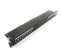 1aTTack.de 367456 - Panel de conexión CAT6 de 16 puertos, color negro, panel de distribución LSA+, tecnología de conexión de red - RJ45 - TIA 568 A/B - negro