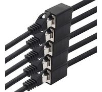 1aTTack.de 5x 0,5m CAT7 Extensión LAN RJ45 - negro | Adaptador Ethernet, conector Cat6a macho-hembra, SFTP PIMF, LSZH, cobre, 10Gb/s, latiguillo para router, switch, módem y PC
