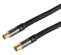 1aTTack.de Cable de antena BlackCotton de 1 m, cable coaxial, conector F, apantallamiento cuádruple, blindaje doble de cobre, conectores chapados en oro, funda textil, negro, carcasa de metal
