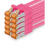 1aTTack.de Cable de red magenta, 0,25 m, Cat7, 10 unidades, Gigabit Ethernet, LAN, 10000 Mbits, cable de conexión Cat7, cable S FTP PIMF, blindaje LSZH Cat.7, cable bruto RJ45, conector Cat 6a, 10 x
