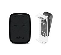 1Control Why, Mando a Distancia Universal, 4 Botones + Clip para Fijar al Parasol, Abre cancelas y Puertas de Garaje, Copia 750 mandos a Distancia de código rodante, Controla hasta 4 entradas, Negro
