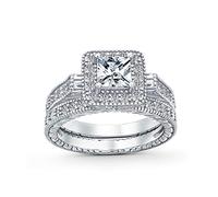 1Ct Square Solitaire Cubic Zirconia Brilliant Princess Cut Halo Aaa Cz Pave Milgrain Eternity Band Anillo De Compromiso De Boda Para La Mujer .925 Sterling Silver