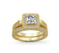 1Ct Square Solitaire Cubic Zirconia Brilliant Princess Cut Halo Aaa Cz Pave Milgrain Eternity Band Anillo De Compromiso De Boda Para Mujeres De 14 Quilates De Oro Plateado De Plata Esterlina Conjunto