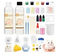 1DFAUL Kit para hacer Squishy de silicona líquida 17.6oz, Sin burbujas y secado rápido, Con hámster, pata de gato y moldes de queso, divertidos juguetes para aliviar el estrés, regalos DIY