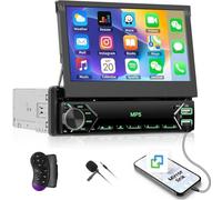1DIN Radio Coche Pantalla Retráctil 7 Pulgadas Pantalla Táctil Ajustable Radio Bluetooth, FM, SWC, Mirror Link, Cámara de Respaldo, Mic, USB, Type-C Interfaz, EQ