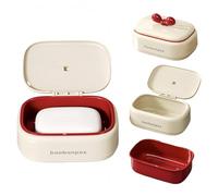 1er Pack Seifendose Butterweiß mit Schleife, Hydrophil Seifenbox, Abtropf-Seifenbehälter für Reise Camping Zuhause Dusche Badezimmer (mit Deckel)