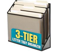 1InTheOffice Organizador de tres niveles, clasificador de escritorio, malla negra