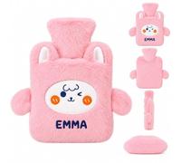 1L Bolsa de Agua Caliente Personalizada con Nombre Bordado (A) | Bolsa Térmica Suave de Peluche Diseño Dibujos Animales, 25x17.5cm Reutilizable para Niños Adultos, Regalo Navidad