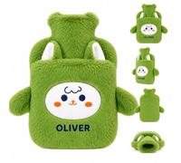1L Bolsa de Agua Caliente Personalizada con Nombre Bordado (C) | Bolsa Térmica Suave de Peluche Diseño Dibujos Animales, 25x17.5cm Reutilizable para Niños Adultos, Regalo Navidad