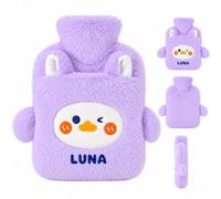 1L Bolsa de Agua Caliente Personalizada con Nombre Bordado (D) | Bolsa Térmica Suave de Peluche Diseño Dibujos Animales, 25x17.5cm Reutilizable para Niños Adultos, Regalo Navidad