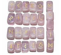 1Lot (25pc) Setones Rundes Settones Curación Reiki censuramente piedras grabadas Letras grabadas Conjunto de cristales de cristal WICCA-Cuarzo rosa
