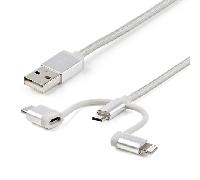 StarTech Cable Trenzado Lightning, USB-C y Micro-USB a USB-A 1m (LTCUB1MGR) | Carga y sincronización 3 en 1, Compatible con iPhone iPad tabletas y móviles