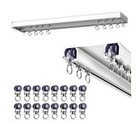 1m-7m Riel De Cortina Doble, Barra Curtain Track Techo Corredera De Aluminio Personalizable, Puede Colgar Cortinas Pesadas, Vía Recta Pista Para Pérgola, Cenador, Cortinas, Bañera(White,2m)