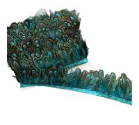 1m Natural Pheasant Feather Fabric Edge Trim For Clothing Headdress | Real Pheasant Feather Trim, Flexible Edge Costume Accessory(Lakeblue)