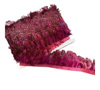 1m Natural Pheasant Feather Fabric Edge Trim For Clothing Headdress | Real Pheasant Feather Trim, Flexible Edge Costume Accessory(Rosered)