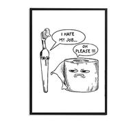 1M® Póster - imágenes decorativas para baño - impresión artística de alta calidad - blanco y negro - decoración de inodoro - DIN A4 I hate my job - Idea de regalo