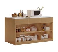 1M2nO3pK Isla de Cocina rodante Isla de Cocina Madera con estantes Ajustables Tapa Piedra y Almacenamiento manija Oculta Isla de Almacenamiento de Cocina(Yellow,Medio)