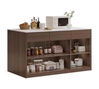 1M2nO3pK Isla de Cocina rodante Isla de Cocina Madera con estantes Ajustables Tapa Piedra y Almacenamiento manija Oculta Isla de Almacenamiento de Cocina(Bruin,Medio)