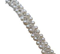 1Meter Embroidery Pearl Lace Trim Hand-stitched Beaded Ribbon With Rhinestones DIY Dress Hijab Wedding Crafts(2)