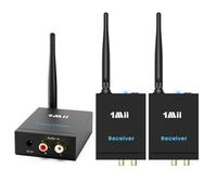1Mii (1 TX+2 RX) Transmisor Receptor de Audio Inalámbrico 2.4GHz para 2 Altavoces, Salida/Entrada RCA, Retraso de 20 ms, Audio Emisor Inalámbrico Largo Alcance 100m de TV/PC a Subwoofer/Altavoz Activo