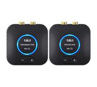 1Mii Juego de receptor de transmisor de audio inalámbrico de 2.4 GHz para TV, 260 pies/80 m de largo alcance, 25 ms de baja latencia con entrada y salida AUX RCA, adaptador de audio inalámbrico para
