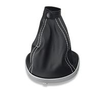 1neiSmartech Funda para palanca de cambios compatible con Lancia Ypsilon 843 2003-2011, color negro con costuras blancas, marco plateado, abrazadera de retención con clip, OEM 735442310