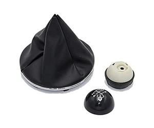 1neiSmartech Juego de pomo de 5 marchas + gorro de piel sintética + anillo de retención y marco cromado para palanca de cambios, repuesto compatible con Fiat 500 500C del 2007 al 2015