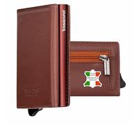 1ONESPO tarjetero mujer, Napa Marrón Piel Piel Becerro Completo Flor, MAGNETIC PRO, Contemporáneo